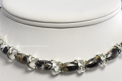 Vintage ca. 1950s Black, White and Gold Flecked Confetti Stone Necklace