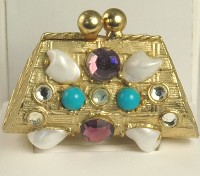 Darling Signed FLORENZA Miniature Bejeweled Purse Pill or Trinket Box- BOOK PIECE