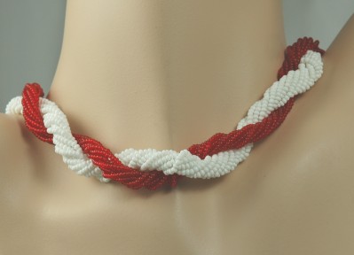 Red and White Glass Seed Bead Torsade'  from MIRIAM HASKELL