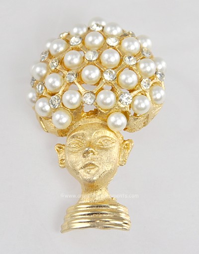 Fabulous Vintage Ethnic Figural with Faux Pearl and Rhinestone Headdress