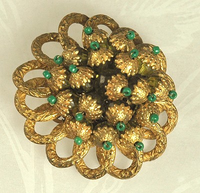 Golden Brooch with Embedded Crystals Signed JOSEF MORTON [Miriam Haskell's Nephew]