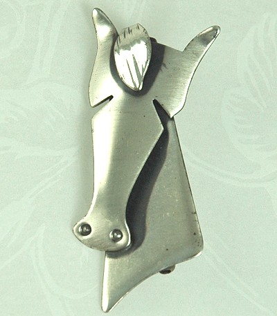 Modernist Sterling Horse Head Pin Signed ORB