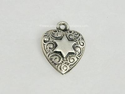 Vintage Sterling Silver Star of David Puffy Heart Charm or Pendant
