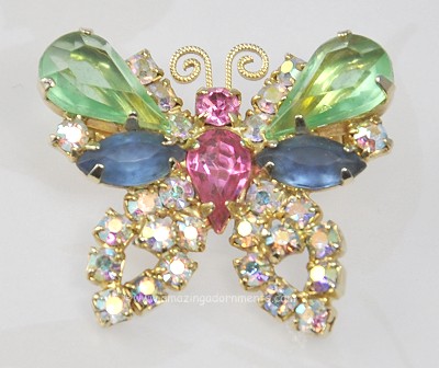 Vintage Petite Colorful Rhinestone Butterfly Pin