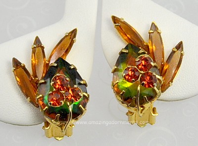 Fascinating Vintage Tourmaline Rhinestone Earrings with Wire- over Flower