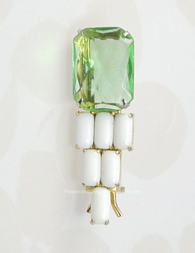 Swanky Art Deco Hair Clip or Barrette with Green and White Glass
