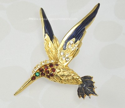 Precious Enamel and Rhinestone Bird Pin ~ Numbered Like Boucher