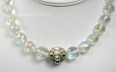 Vintage Large Aurora Borealis Crystal Necklace Signed MIRIAM HASKELL