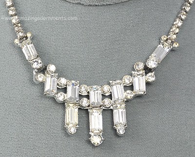Glamorous Vintage Bride or Party Necklace with Baguette Centerpiece