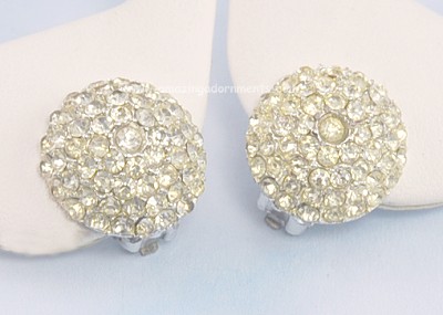 Elegant Vintage Domed Clear Rhinestone Clip- on Earrings