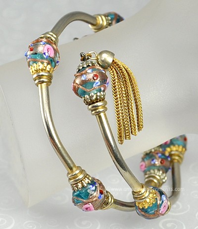 Vintage Endless Bangle Bracelet with Wedding Cake Beads and Tassel
