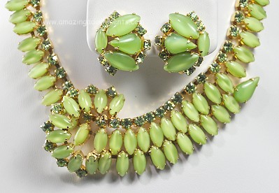 Head Turning Gorgeous Spring Green Glass Demi Parure Signed WEISS