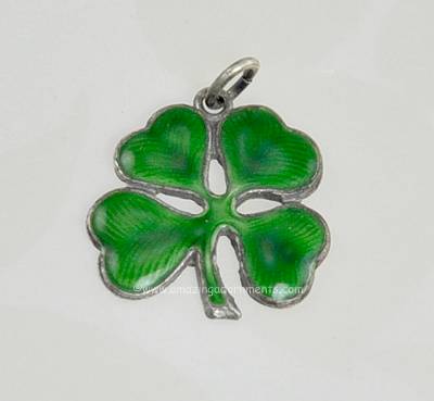 Vintage Signed WALTER LAMPL Enamel on Sterling Silver Clover Charm