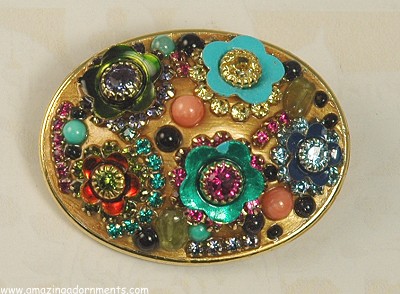 MICHAL GOLAN Rhinestone and Enamel Floral Blossom Pin/Pendant