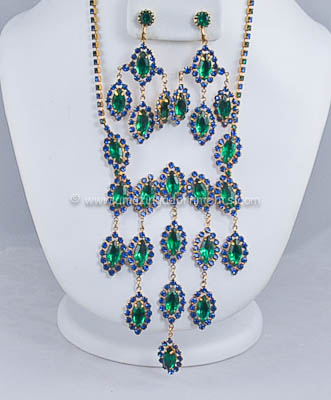 Runway Gorgeous Signed ALICE CAVINESS Blue and Green Rhinestone Set