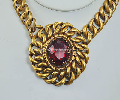 Vintage Signed JOSEFF Super Chunky Red Glass Medallion Necklace