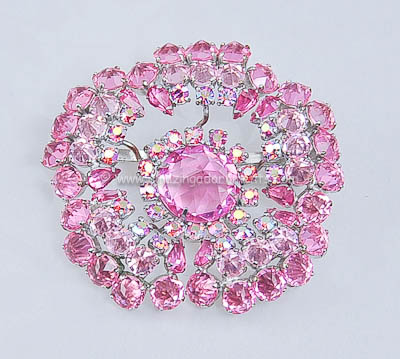 Extraordinary Vintage Pink Rhinestone Sectional Brooch Signed SCHREINER NY