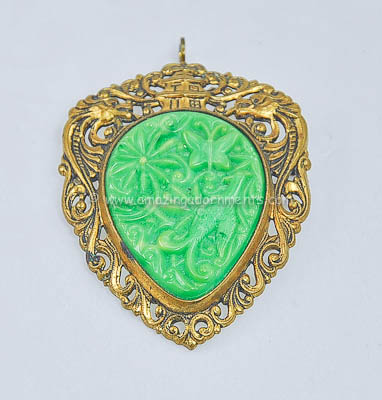 Early Twentieth Century Carved Jade Pendant/Pin Combo