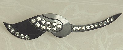 Glossy Black and Clear Rhinestone ART DECO Celluloid Brooch