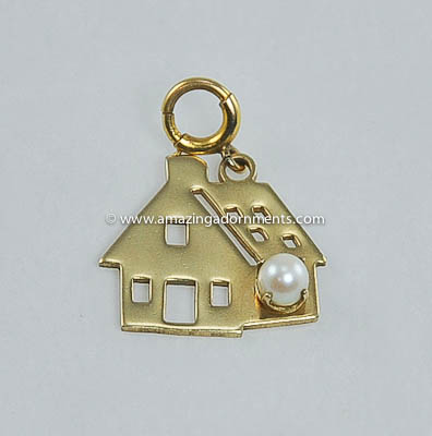 Darling Vintage Signed WINARD 12k Gold House Charm with Pearl