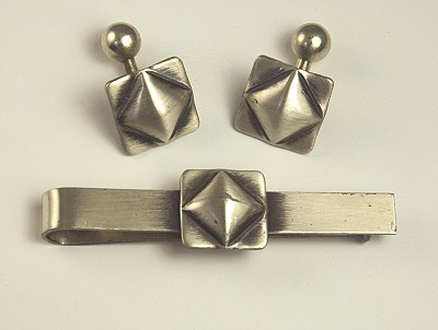 Dashing REBAJES MODERNIST Sterling Cufflinks and Tie Bar Set