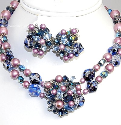 Outstanding Vintage Double Strand Bead Necklace and Earring Set