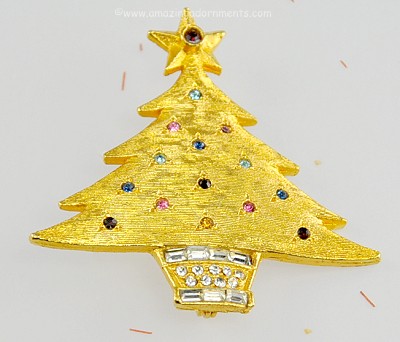 Hugely Collectable Rhinestone Christmas Tree Pin Signed DeNICOLA ~ BOOK PIECE