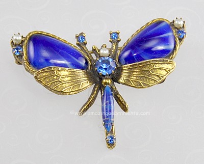 Breathtaking Vintage Glass Dragonfly Figural Pin Signed ORIGINAL BY ROBERT