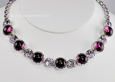 Stunning Vintage Shades of Amethyst Glass and Rhinestone Necklace