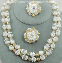 Magnificent Capped Crystal Bead Double Strand Necklace and Earring Set