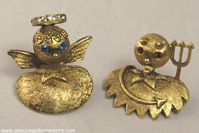 Older TORTOLANI Angel and Devil Brooches~  BOOK PIECE