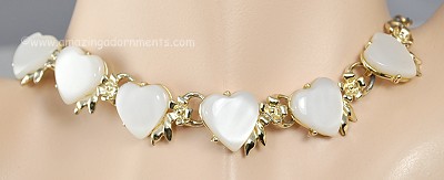 Captivating White Thermoplastic Hearts Necklace Signed LISNER