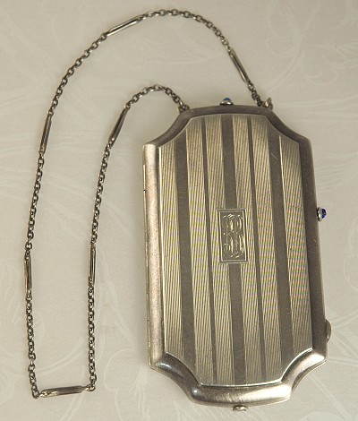 NAPIER Sterling ART DECO Chained Evening Compact