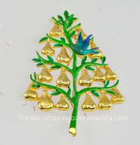 Festive Vintage Partridge in a Pear Tree Christmas Pin Signed CADORO ~ BOOK PIECE
