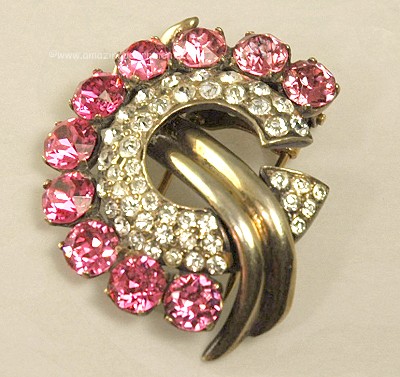 Outstanding Signed EISENBERG ORIGINAL STERLING Pink and Clear Rhinestone Clip