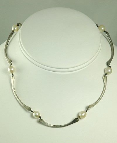 Mid Century Modernist Sterling and Natural Pearl Necklace from ESTHER LEWITTES