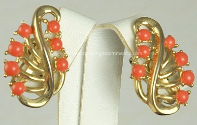 Elegant Signed CROWN TRIFARI Orange Stone Earrings