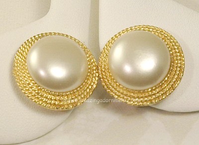 Vintage CROWN TRIFARI Faux Pearl Earrings