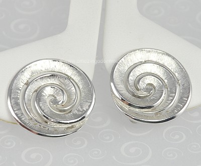 Vintage Signed TRIFARI Brushed Silver- tone Swirl Earrings