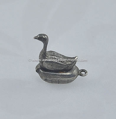 Precious Vintage Sterling Silver Moveable Goose and Golden Egg Charm