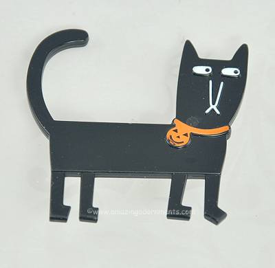 Contemporary Signed HALLMARK Black Plastic Cat Halloween Pin
