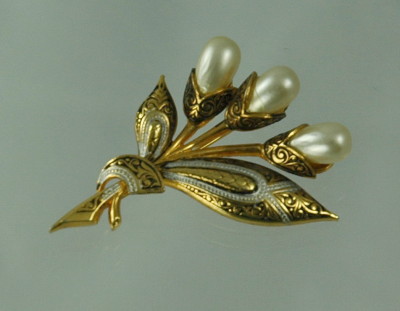 Toledo Floral Brooch with Faux Pearls from Spain