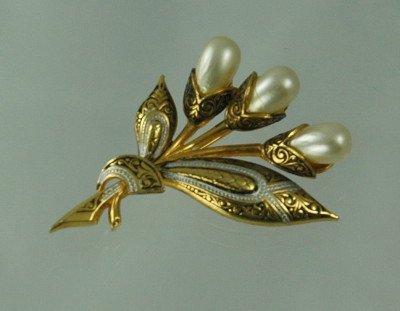 Toledo Floral Brooch with Faux Pearls from Spain
