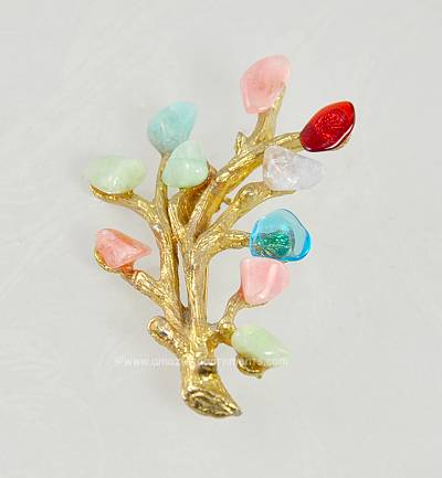 Inspiring Vintage Unsigned Tree Branch Pin with Gem Stones