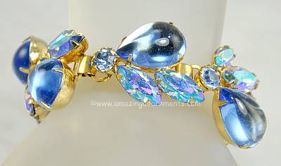Wonderful Vintage Blue Glass and Rhinestone Bracelet Signed ALICE CAVINESS