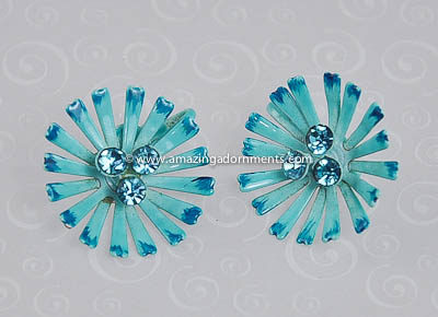 Vintage Unsigned Tiffany Blue Enamel Flower Power Earrings