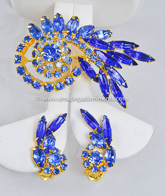 Beautiful Vintage DELIZZA and ELSTER Shades of Blue Rhinestone Set