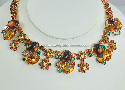 Bountiful Vintage Shades of Autumn Rhinestone Necklace from DeLizza and Elster