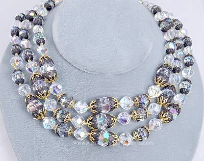 Classy Vintage Signed VENDOME Triple Strand Crystal Necklace