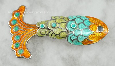 Definitive Signed MARGOT de TAXCO Enamel over Sterling Fish Figural Pin